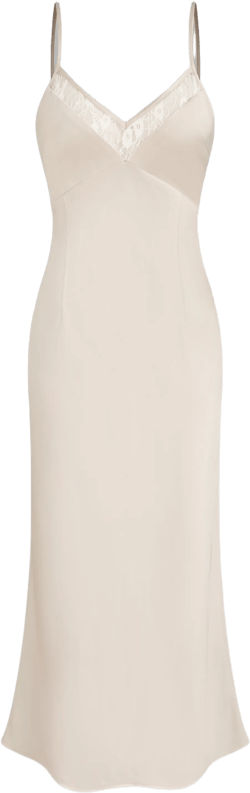 Satin Lace Trim Midi Dress