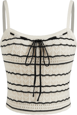 Knit Scoop Neckline Striped Knotted Crop Cami Top