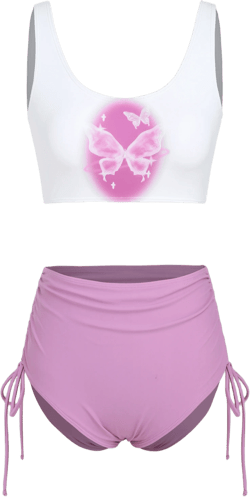 Butterfly Drawstring Tankini Swimsuit