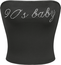 Jersey 90's Baby Graphic Rhinestone Crop Tube Top 