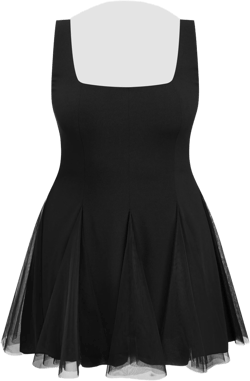 Square Neck Tulle Ruffle Hem Mini Dress Curve & Plus
