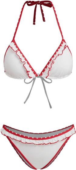 V-neck Polka Dot Lettuce Trim Halter Bikini Set