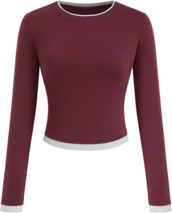 Contrasting Binding Cropped Long Sleeve Top