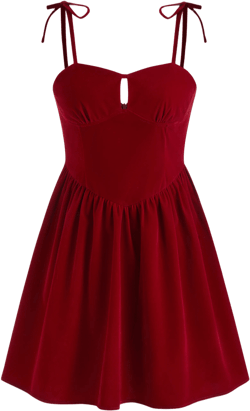Velvet Knotted Cut Out Ruffle Mini Dress