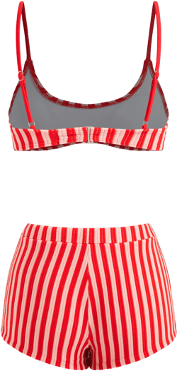 Terry U-neckline Stripe Bracelet Bikini Set & Cover Up Shorts