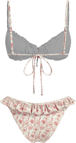 V-neck Floral Lettuce Trim Bracelet Cheeky Bikini Set