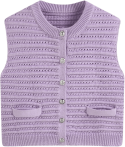 Knitted Round Neckline Solid Button Crop Vest