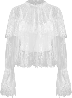 Lace High Neck Layered Long Sleeve Blouse With Solid Crop Cami Top