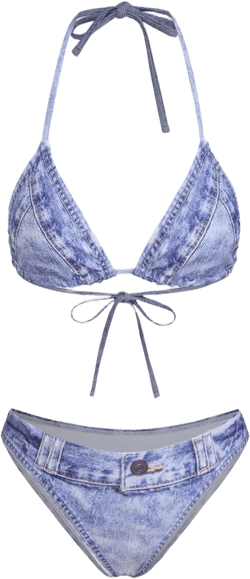 V-neck Denim Print Knotted Halter Cheeky Bikini Set