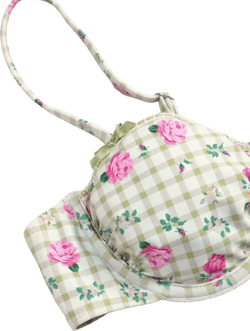 U-neckline Floral Check Bowknot Underwire Cheeky Bikini Set