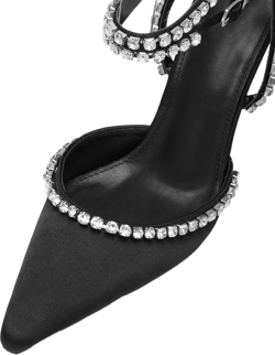 Ankle Strap Point Toe Rhinestone Decor Stiletto Heels