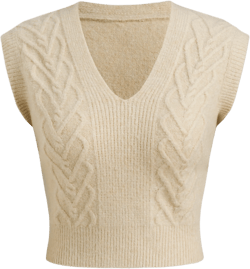 Cable Knit V-neck Solid Crop Vest