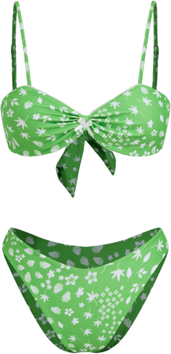 V-neck Floral & Fruit Bowknot Bracelet Cheeky Bikini Set