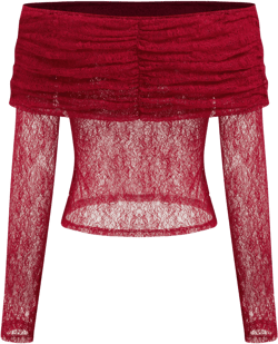 Lace Off-shoulder See-through Long Sleeve Top