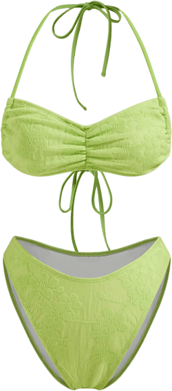 Halter Floral Texture Ruched Cheeky Bikini Swimsuit