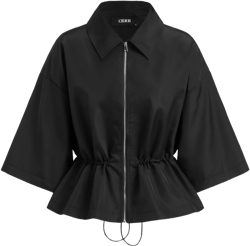 Oversized Collar Elastic Waist Zip Through Jacket