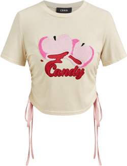 Candy Round Neckline Apple Graphic Drawstring Short Sleeve Tee