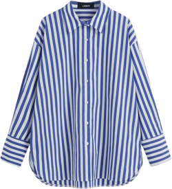 Cotton-blend Collar Stripe Oversized Shirt