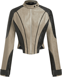 Faux Leather High Neck Colorblock Biker Jacket