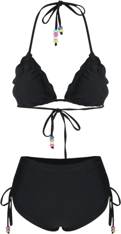 Shaping Halter Lettuce Trim Beaded Triangle Bikini Set