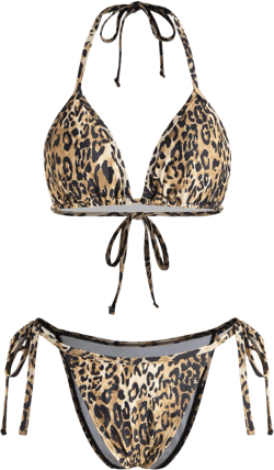 V-neck Leopard Triangle Tie Side Bikini Swimsuit