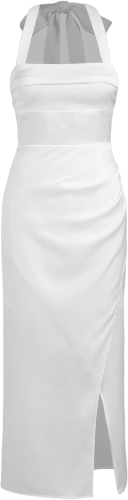 Satin Halter Knotted Split Midi Dress