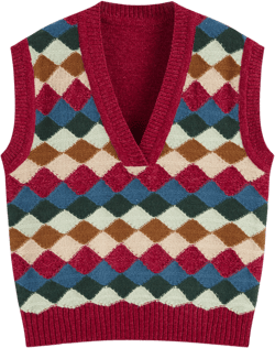 Knit V-neck Argyle Vest