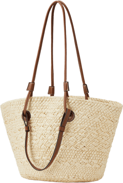 DOUBLE HANDLE STRAW TOTE BAG