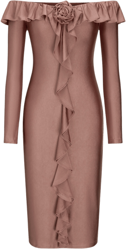 Off-shoulder 3D Rose Ruffle Hem Midi Dress