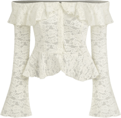 Lace Off-shoulder Floral Ruffle Long Bell Sleeve Top