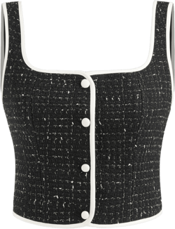 Tweed Square Neck Contrasting Button Crop Vest