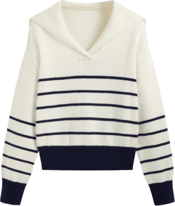 Knit Collar Striped Contrasting Binding Long Sleeve Top