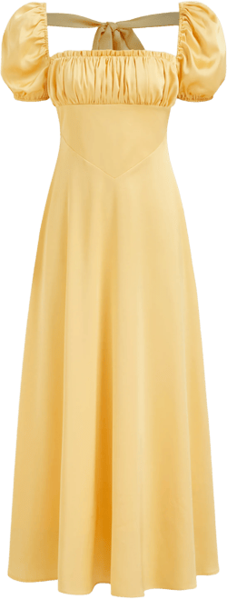 Satin Square Neck Puff Sleeve Knotted Maxi Dress