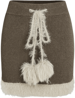 Knitted Fuzzy Middle Waist Solid Mini Skirt