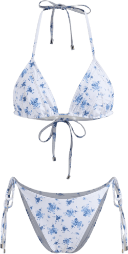 Halter Neckline Floral Triangle Tie Side Bikini Set