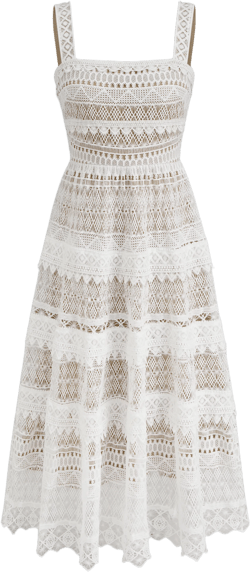 Lace Square Neck Geometric Hollow Out Tiered Midi Dress