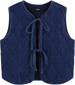 Denim Round Neckline Solid Tie Front Knotted Vest
