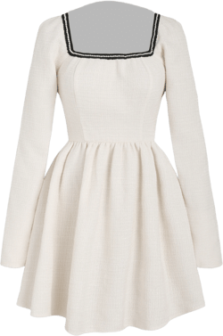 Tweed Square Neck Long Sleeve Ruffle Mini Dress