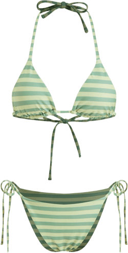 Halter Neckline Stripe Knotted Tie Side Bikini Set