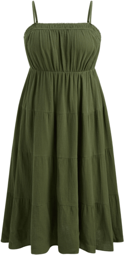 100% Cotton Square Neck Solid Tiered Ruffle Maxi Dress Curve & Plus