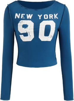 New York & 90 Graphic Boat Neck Crop Long Sleeve Tee