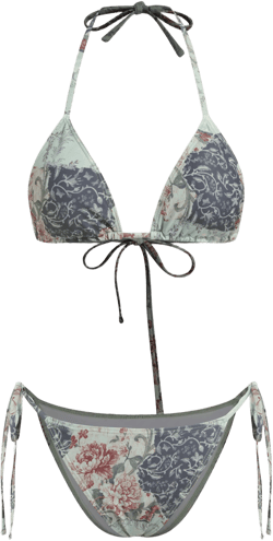 Halter Neckline Floral Drawstring Tie Side Bikini Set