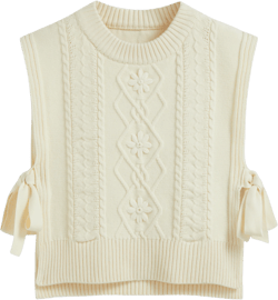 Cable Knit Round Neckline Solid Knotted Vest