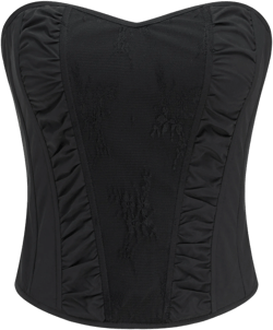 Woven Lace Patchy Ruched Zipper Tube Crop Top