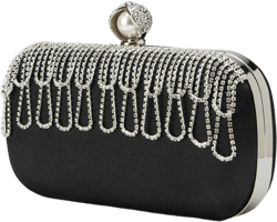RHINESTONE DECOR SATIN CLUTCH BAG