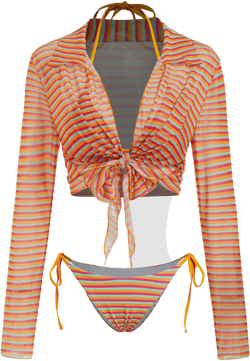 V-neck Stripe Halter Tie Side Bikini Set & Cover Up Top