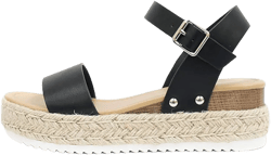 Soda CLIP Women's Open Toe Ankle Strap Platform Espadrille Sandal - Black PU - Size 5.5