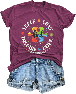 Autism Awareness Shirt Women Special Education Teacher T Shirt Short Sleeve Puzzle Piece Graphic Tee Tops Small Purple