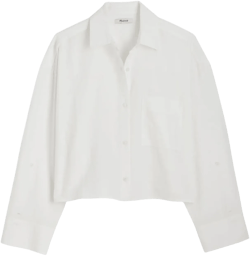 Madewell Straight Hem Crop Linen & Cotton Button-Up Shirt