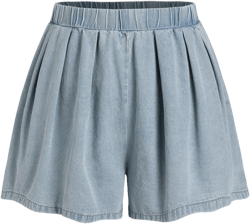 Denim Pleated Wide Leg Shorts